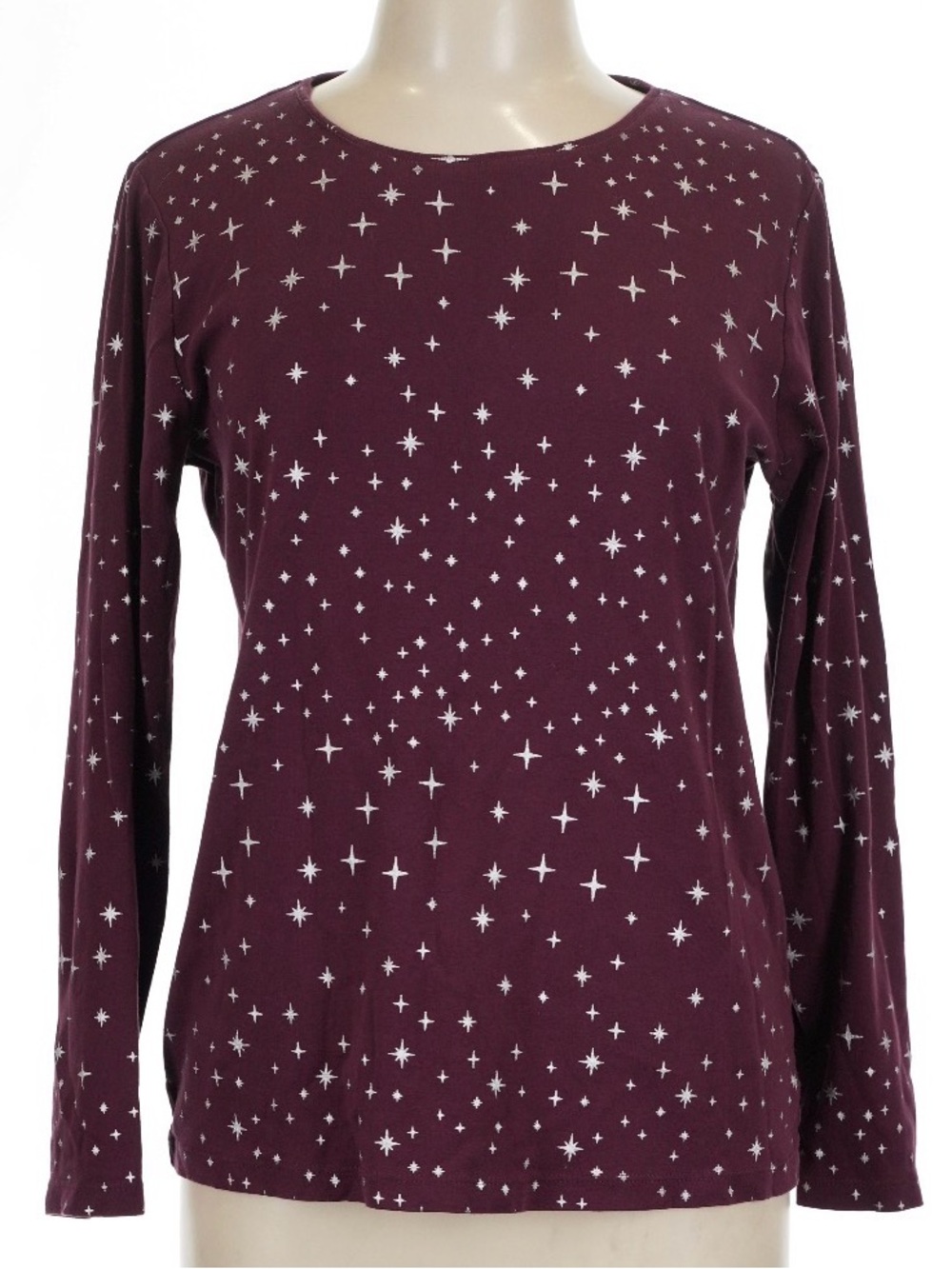 Chicos Women’s Long Sleeve Star Print Top - Burgundy 100% cotton